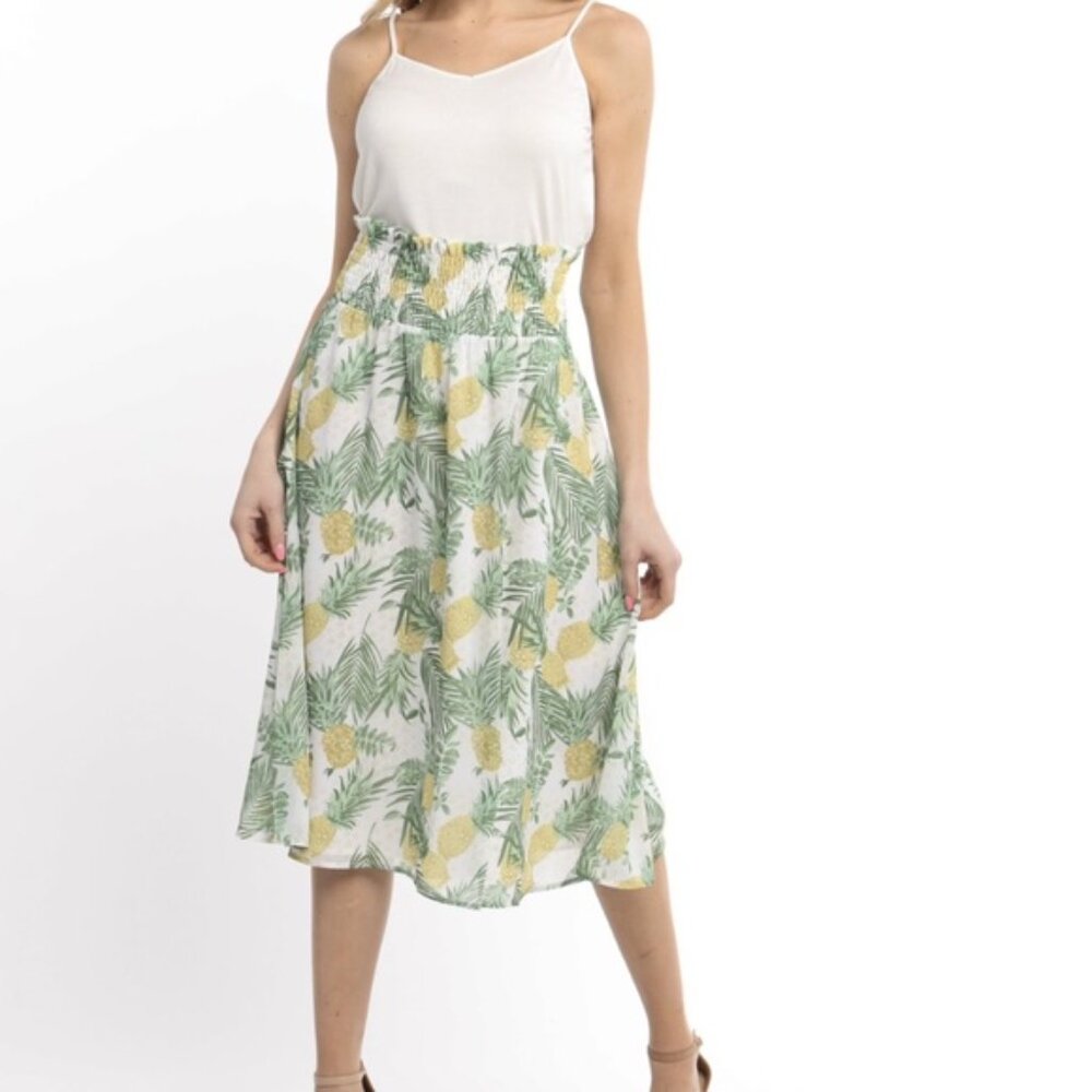 Skies Are Blue White Midi Skirt with Yellow and green Pineapple lovers🍍